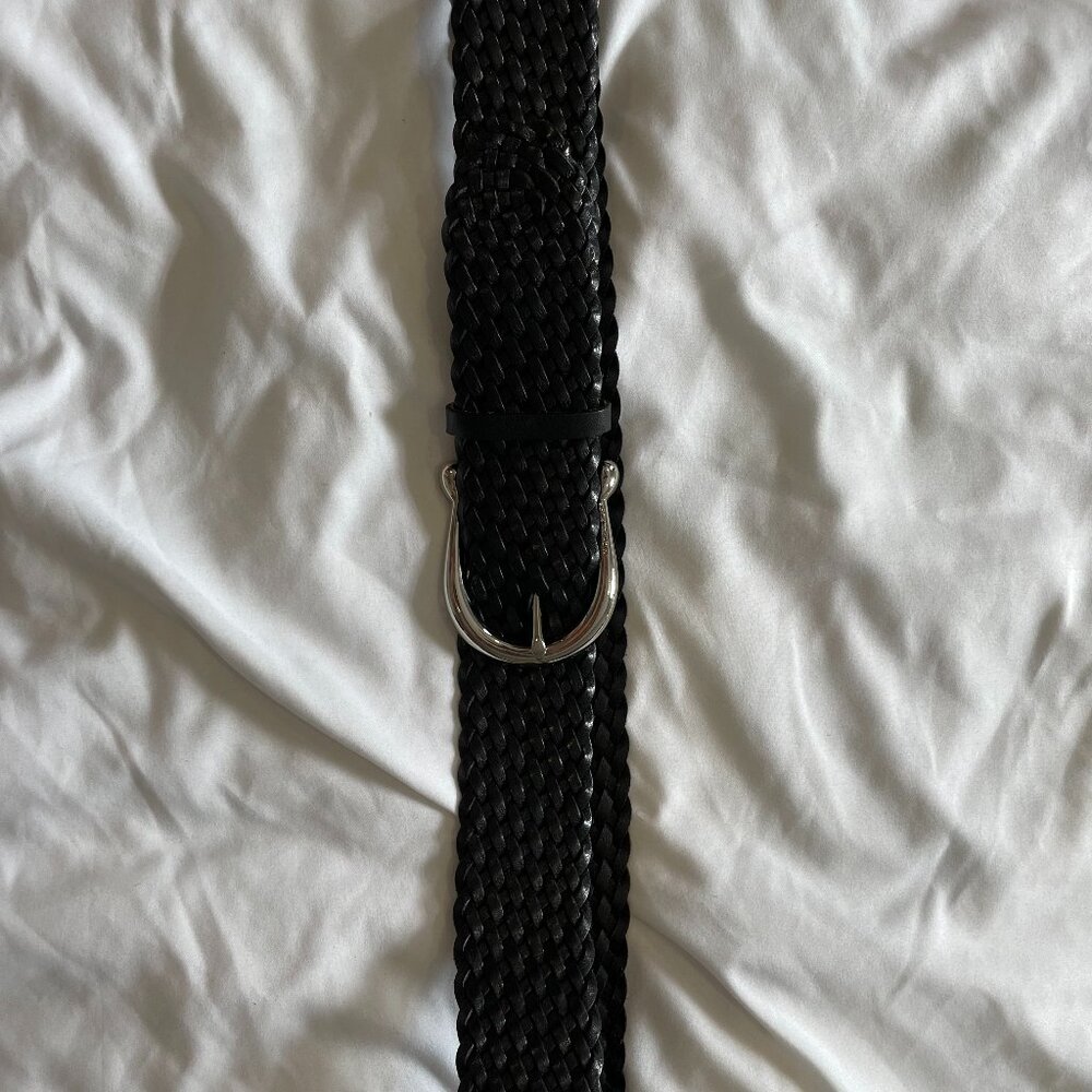 Michael Kors Genuine Leather Braided Woven Belt Metal Buckle Black Womens M